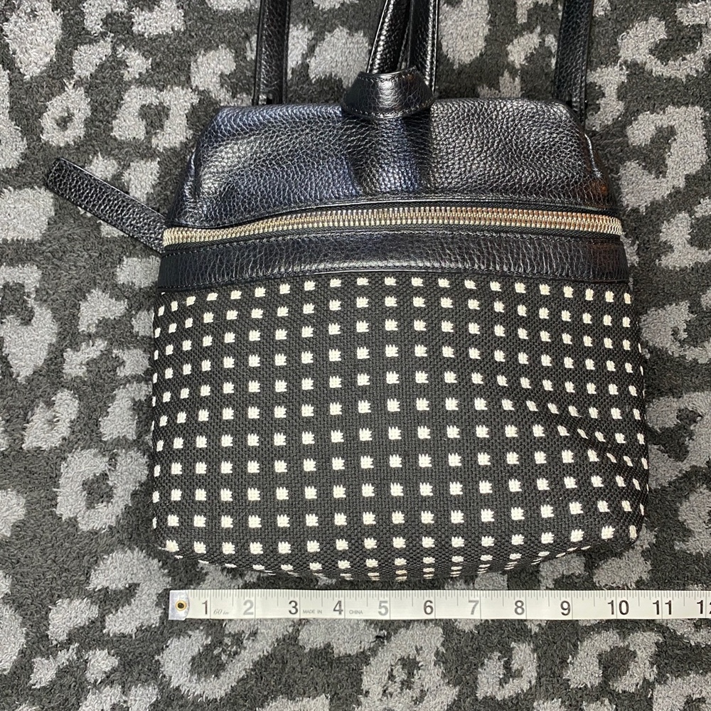 KARA Small Backpack in Black Grid Woven Pebble Leather - Picture 9 of 16